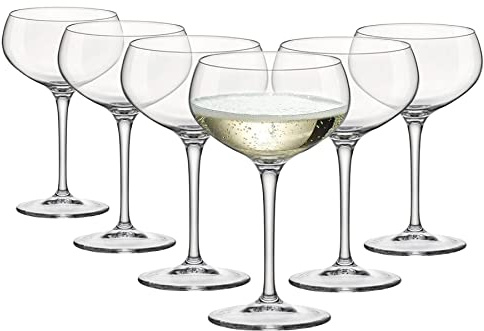 Bormioli Rocco Bartender Glass Champagne Coupe Saucers - Italian Prosecco Sparkling Wine Saucer Glasses - 305ml - Clear - Pack of 6