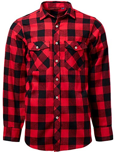 J.VER Herren Hemd Kariertes Freizeithemd Normale Passform Lange Ärmel Flanellhemden, Rot&schwarz L