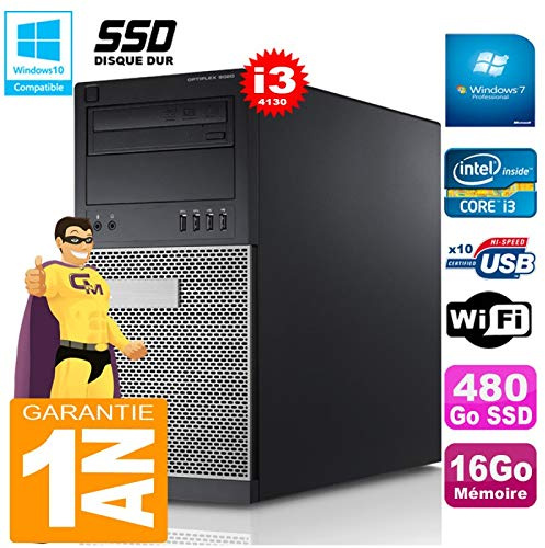 Dell - Ordenador de sobremesa torre 9020 Core I3-4130 RAM 16 GB disco 480 GB SSD Dvd-Brenner WiFi W7 (reacondicionado)