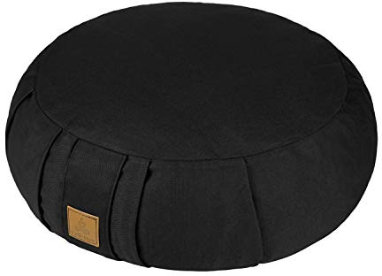FelizMax Round Zafu Meditation Cushion, D=15 H=5.5 Zabuton Meditation Pillow, Yoga Bolster/Pillow, Floor seat, Zippered Organic Cotton Cover, Natural Buckwheat, Kneeling Pillow - Black and Large