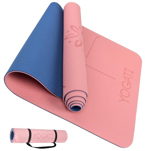 YOGATI - Tappetino Yoga antiscivolo e spesso. Tappetino da yoga con segni di allineamento del corpo. Tappetino sportivo per adulti e bambini. Tappetino da palestra ideale per pilates e fitness. Yoga