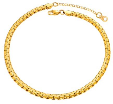 PROSTEEL Uomo Collana Catena Scatola Piatta Grande Robusta Sottile, Larghezza 4 mm 6 mm, Acciaio Inossidabile/Placcato Oro 18K, Stile Hip Hop Punk, Argento Nero Oro, Regalo Perfettto