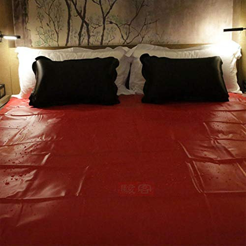 CTOBB Sábanas de Cama para Adultos a Prueba de Agua Colchón de Vinilo de PVC para Sexo Alivio de alergias Chinche de Cama Sábanas de Juego Sexual hipoalergénico, Rojo, L 210x210cm
