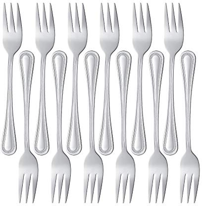 Meisha 12 Stück Edelstahl Bead Teegabel Kleine Dessertgabel, Silber Spiegel poliertes Besteck, 5,7-Zoll