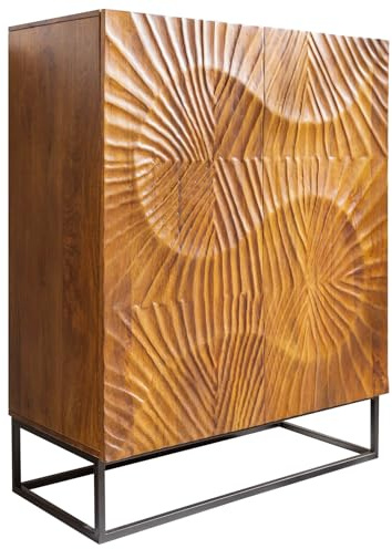 Highboard SCORPION - 120cm - braun - Mangoholz mit Stauraum | Soft Close, handgefertigtes Unikat, montiert geliefert, stabiles Metallgestell, natürliche Maserung