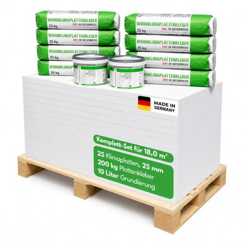Klimaplatte 25mm Calciumsilikat Dämmplatte für innen | Kalziumsilikatplatten gegen Schimmel & Feuchtigkeit | nachhaltige Dämmung & Isolierung für Keller, Feuchtraum, Altbau, Wohnraum | Set für 18 m²