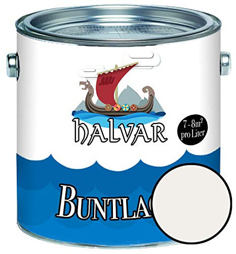 Halvar Buntlack für Holz & Metall MATT Weiß Grau Schwarz RAL 9001-9018 Holzfarbe Holzlack Innen Außen robuster Kunstharzlack Wetterbeständig perfekter Langzeitschutz (2,5 L, RAL 9016 Verkehrsweiß)