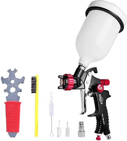 HVLP Lackierpistole-Professionelle Farbspritzpistole Spritzpistole mit 1,3 mm Düse und 600 ml Plastikbecher,Feinsprühsystem Sprühpistole für Autolackierung (1.3MM)