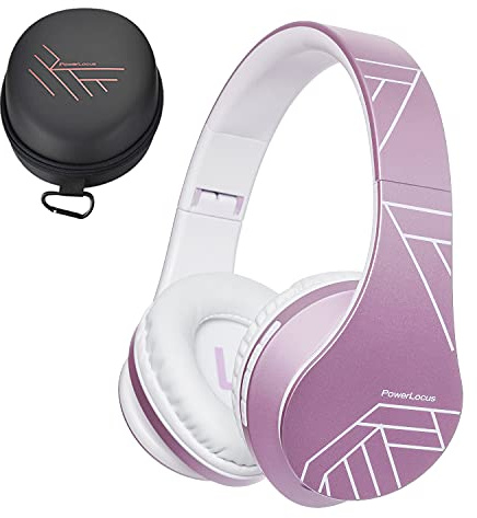 PowerLocus Kabellose Kopfhörer Over Ear, Kopfhörer Bluetooth mit Mikrofon, Faltbar, weiche Ohrpolster Hi-Fi-Stereo-Bass, Headset Kabellos und Kabel-Modus für Kinder/Erwachsene/TV/PC/Home Office (Lila)