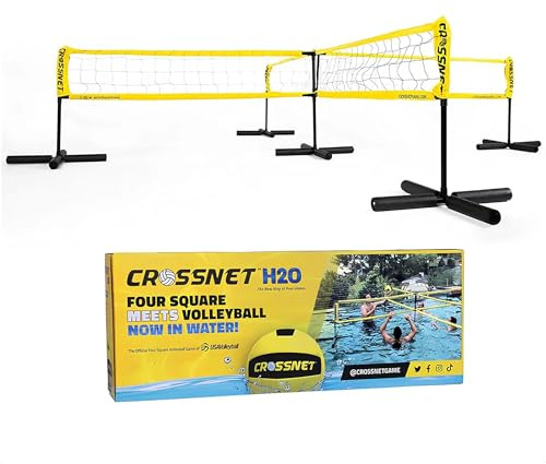 CROSSNET H2O Volleyball Pool Game - Four Square Net - Quick Assemble & Portable - Perfect Pool Toys for All Families W/Accessories