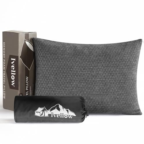 Ivellow Oreiller compressible compact et ferme en mousse à mémoire de forme déchiquetée pour voyage, sommeil, camping, randonnée pour adultes et enfants, équipement essentiel