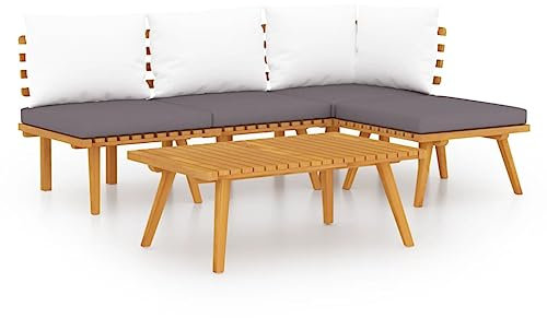 vidaXL Akazienholz Massiv Gartenmöbel 5-TLG. mit Kissen Mittelsofa Fußhocker Tisch Ecksofa Sitzgruppe Sofa Lounge Garten Garnitur Gartenset Gartensofa