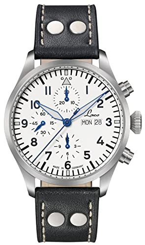 Laco Chronograph Kiel.2 hochwertige Automatikuhr, 43 mm Durchmesser, wasserdicht, Made in Germany (Weiß Lederband)