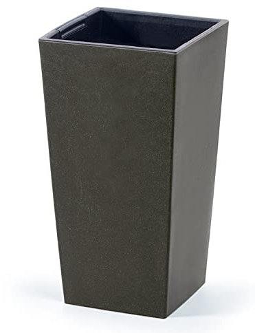 Vaso per Fiori piante Quadrato Urbi Square ECO WOOD Decorativo in Plastica e 33% Legno da Interno Esterno 20x20x38 cm Caffè Design Moderno 11 Litri