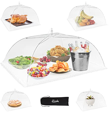 100x60cm Large Cloche Alimentaire Pliable 5Pcs Couvertures Alimentaires en Maille de 3 Tailles Cloche a Gateau Anti Moucheles Insectes Moustiques pour l'Extérieur,Maison,Barbecues,Pique-Niques,Blanc