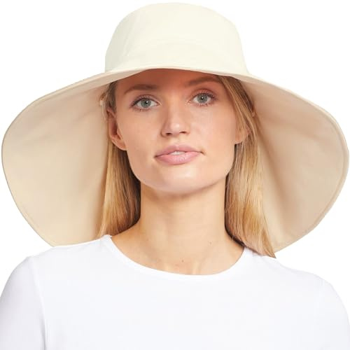 Solbari Ultra Wide Brim Sun Hat UPF50+ Packable UV Sun Protection Hats with Full Coverage Brim, Vanilla/Beige, Large - X-Large
