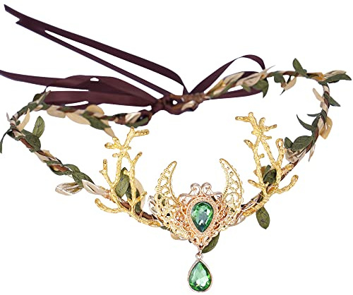 MOSTORY Elven Circlet Fairy Moon Crown Headpiece for Women Party Festival Cosplay