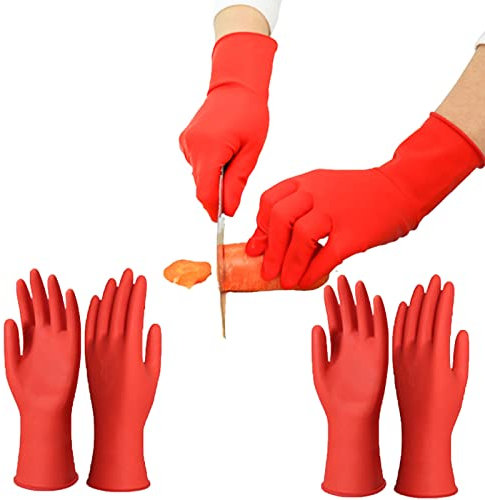 BAMFY Dishwashing Gloves Non-Slip Durable 3 Pairs Rubber Gloves Cleaning for Dishes Housework, Kitchen, Cars Washing Up Gloves (Color : Red, Size : L)