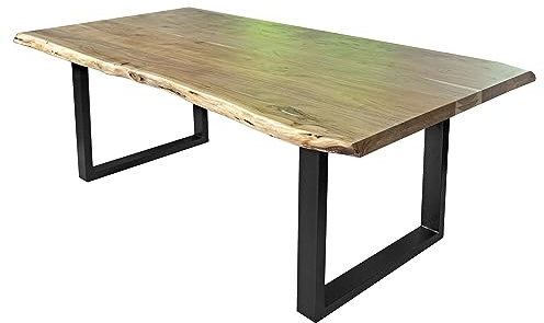 SAM Esstisch 220 x 100 cm Cali, Baumkantentisch naturfarben, Akazienholz massiv, U-Gestell aus Metall Schwarz, aufgedoppelte Kanten 25+25 mm