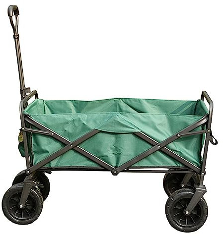 Bollerwagen Faltbar 100L,Garten Handwagen Faltbar Breite Reifen Transportwagen Mit Seitentasche Getränkehalter Verstellbarem Griff,Bis 100 Kg Tragkraft,Grün,10 Wheels