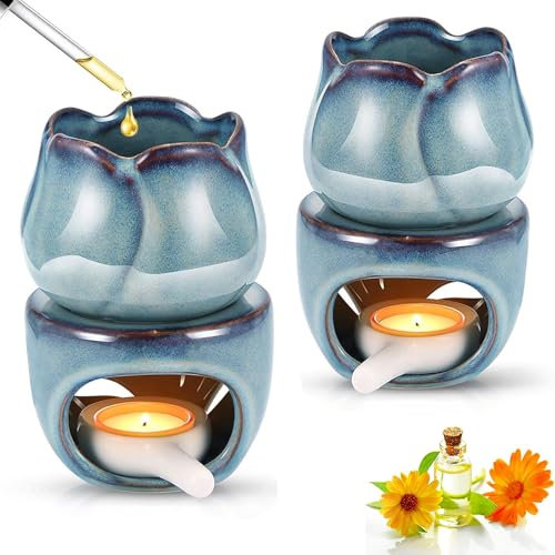 2pcs Duftlampe Teelicht, Ätherisches Öl Brenner aus Keramik mit Teelicht Löffel, Duftlampe für ätherische öle Aroma Kerzenhalter Ölbrenner Dekorative für Schlafzimmer Weihnachten Einweihungsgeschenk