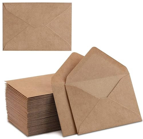 PALUDO 100 Stück Kraftpapier Umschläge - 130 g/m² Kraftpapier Briefumschläge 13,5 x 18,5 cm, Nassklebung Spitzklappe Umschläge, Recycling Kuverts für Grußkarten Geburtstagskarten Einladungen, Braun