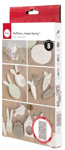 Rayher Silicone Casting Mould, Casting Tray with 8 Different Spring Themed Shapes for Concrete, Plaster of Paris, Modelling Clay, and Resin, 26x14.5x1cm, grey, 36137000