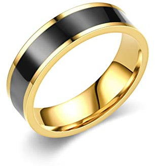 KnBoB 6MM Paar Ringe für Ihn und Sie Edelstahl Herren und Damen Ring Gold Emaille Schlicht Ring Größe 62 (19.7)