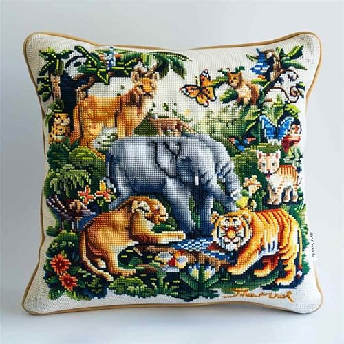 kitphoenix Knüpfkissen Zum Selber Knüpfen Knüpfen Set Knüpfteppiche Settier Elefant Tiger Löwe3D Handgemachte Geschenke Knüpfteppich Für Kinder Und Erwachsene Knüpfset 43Cm X 43Cm