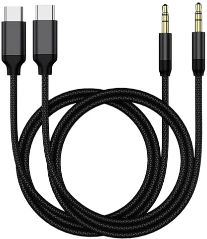 2Pack Type C to 3.5mm Audio Aux Cable, USB C to Aux Cord for Car, USBC Headphone Jack Cord Car Auxiliary Cable USB-C for Apple iPhone 16e 17 Pro Max, Android Samsung Galaxy Google Pixel Speaker Wire