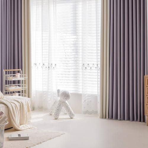 Musihy Thermovorhang mit Ösen, 86 x 160 cm Lila Beige Farbe Patchwork Raumverdunkelung Vorhänge mit Ösen für Wohnzimmer/Schlafzimmer
