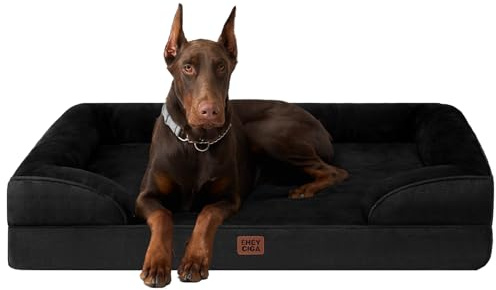 EHEYCIGA Orthopädisches Hundebett Grosse Hunde, 132x104cm, Schwarz | Orthopädischer Eierkistenschaum, Waschbarer und Wasserdichte Bezug, Rutschfester Boden, Reversibles Design, Atmungsaktiv