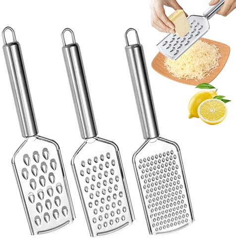 3 PCS Kleine Reibe Edelstahl Mini Reibe Klein 3 Verschiedene Lochgrößen Käsereibe Mit Haken Handreibe Zur Einfachen Aufbewahrung Parmesanreibe Für Kartoffeln Zucchini Karotten Äpfel Kohl Und Weichkäse