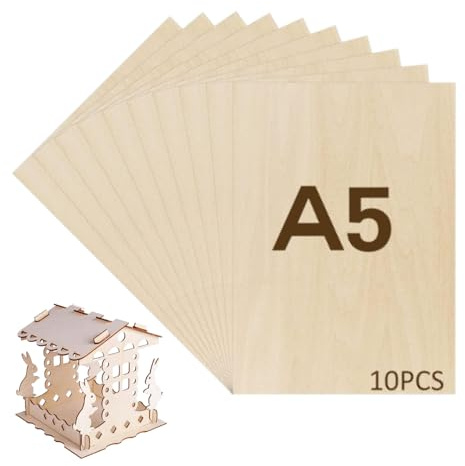 Hugwish 10pcs balsaholz 2mm, sperrholz A5 (21x15cm), holzplatten zum basteln, sperrholzplatte, bastelholz platten, pappelsperrholz für DIY Holzarbeiten, Laserbearbeitung, Gemälde (A5(21x15cm))