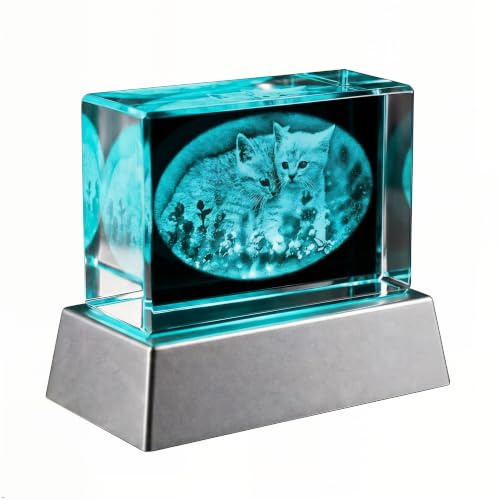 Kaltner Präsente Stimmungslicht - Das perfekte Katzen Geschenk: LED Kerze/Kristall Glasblock / 3D-Laser-Gravur Katzen Nachtlicht, Katzenliebhaber