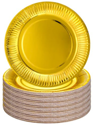GSrenyu 40 platos de papel dorados elegantes de 18 cm, platos de papel desechables de 7 pulgadas, platos redondos de color sólido, vajilla de fiesta para cumpleaños, barbacoas, Navidad, picnic