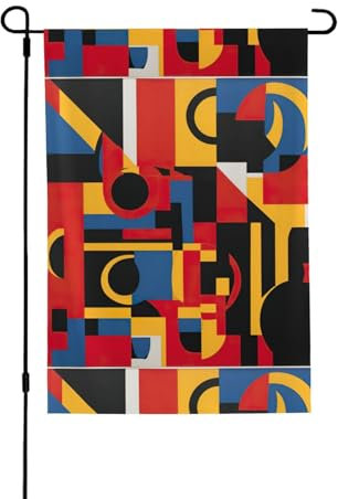 Zusammensetzung in Rot, Gelb, Blau und Schwarz, Gartenflagge, doppelseitige Flagge, 71,1 x 101,6 cm, für saisonale Outdoor-Dekoration