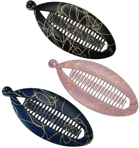 XUZOPIM Pack Of 3 Banana Clips Vintage Fishtail Hair Clips Banana Hair Clips Flexible Hair Clips For Thick Hair Ideal For Ponytail And Updo Hairstyles For Women Long Curly And Straight Hair