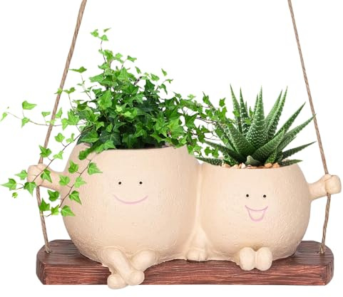 KBIBCK Swing Face Planter Pot Smiley Face-Hanging PlantPot, Swing Chair Hanging-Pot with Drainage Hole Smile-Faces-Plant-Pots for Mother's Day Cute-FacePlant-Pots for Indoor Outdoor Home Decor