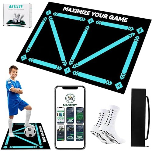 Tapis d'entraînement de football – Tapis de maîtrise du football pour dribble et contrôle du ballon avec une paire de chaussettes de football antidérapantes et tapis d'entraînement de football pour