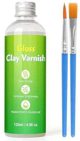120ml Air Dry Clay Glaze, Glanzlack für Lufttrocknenden Ton, Hochglanz & Kratzfest & Wasserfest, Glasur Gloss Varnish, Klarlack für Keramik und Acrylfarbe, Ideal für Modelliermasse und Keramikarbeit