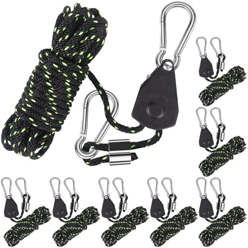Cirulli Confezione da 8 Corde di Tensione Riflettenti con moschettoni,Set di cricchetti per Corde da 1/8 Pollici,Corda a cricchetto Regolabile per Tende da Sole e Tende,stendibiancheria,Nero Fionda