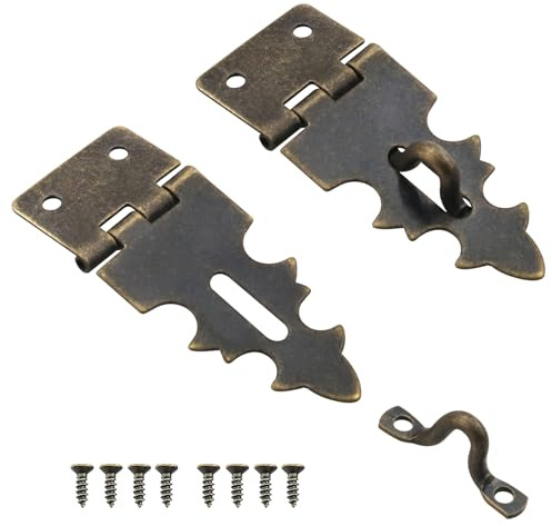 ZZLZX 2PCS Metal Vintage Mini Latch 8 Screws Small Brass Hinges Decorative Mini Hasp Gift Box Panel Lock Jewelry Box Wooden Case Cabinet Craft Box Wine Box Hasp