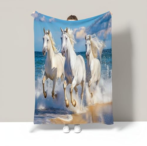 Kuscheldecke Flanell Fleecedecke Strand Pferde Wohndecke Sofadecke Couchdecke Bettüberwurf Erwachsene Kinder Weiche Tiere Beobachten Sofaüberwurf Decke 130X150Cm