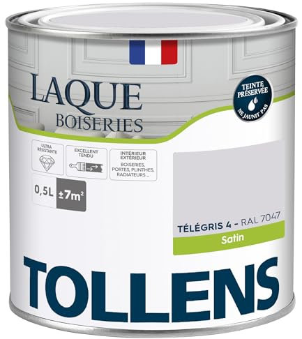 Tollens - Peinture, Laque, Ultra Résistante, Multisupport, Satin Télégris, 0.5L = 7m2