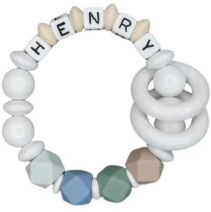 Tanja Schulz Shop | Greifring mit Namen – personalisiertes Babygeschenk zur Geburt oder Taufe – handgemacht & speichelfest – Geschenkidee für Babys