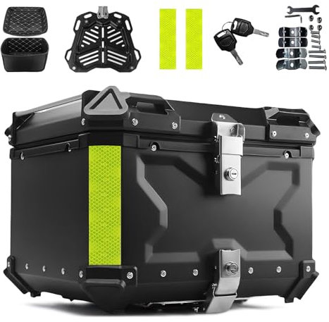 Oamger Moto Top Case, Top Case Moto in Alluminio Impermeabile Cassetta di Immagazzinaggio a Doppia Chiave Scatola di Coda Motos con Serratura di Sicurezza, Cassapanca per Caschi (Nero 55L)