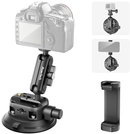 Maectech 4 Saugnapfhalter Magic Arm für GoPro für Insta360 Action Kameras | Vakuumpumpverschluss, autokamerahalter, frontscheibenhalter für campingaufnahmen, aluminiumlegierung, 1/4 & 3/8 schraublöcher
