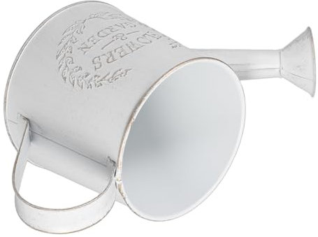VINTORKY Regadera Metálica Galvanizada Blanca para Jardín y Interior, Regadera para Exterior De Hierro Resistente Diseño Ergonómico, Apta para Macetas Pequeñas y Riego Preciso
