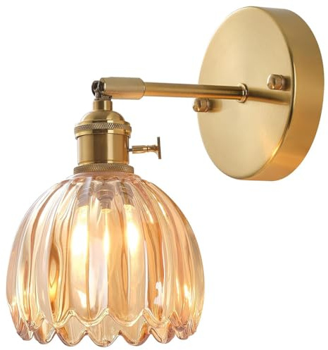 AoLa E27 Vintage Wandleuchte Innen, 180° Verstellbar Wand Leselampe Gold Wandlampe mit Schalter und Tulpeform Design Glasschirm Nachttischlampe für Schlafzimmer Wohnzimmer Badezimmer Flur